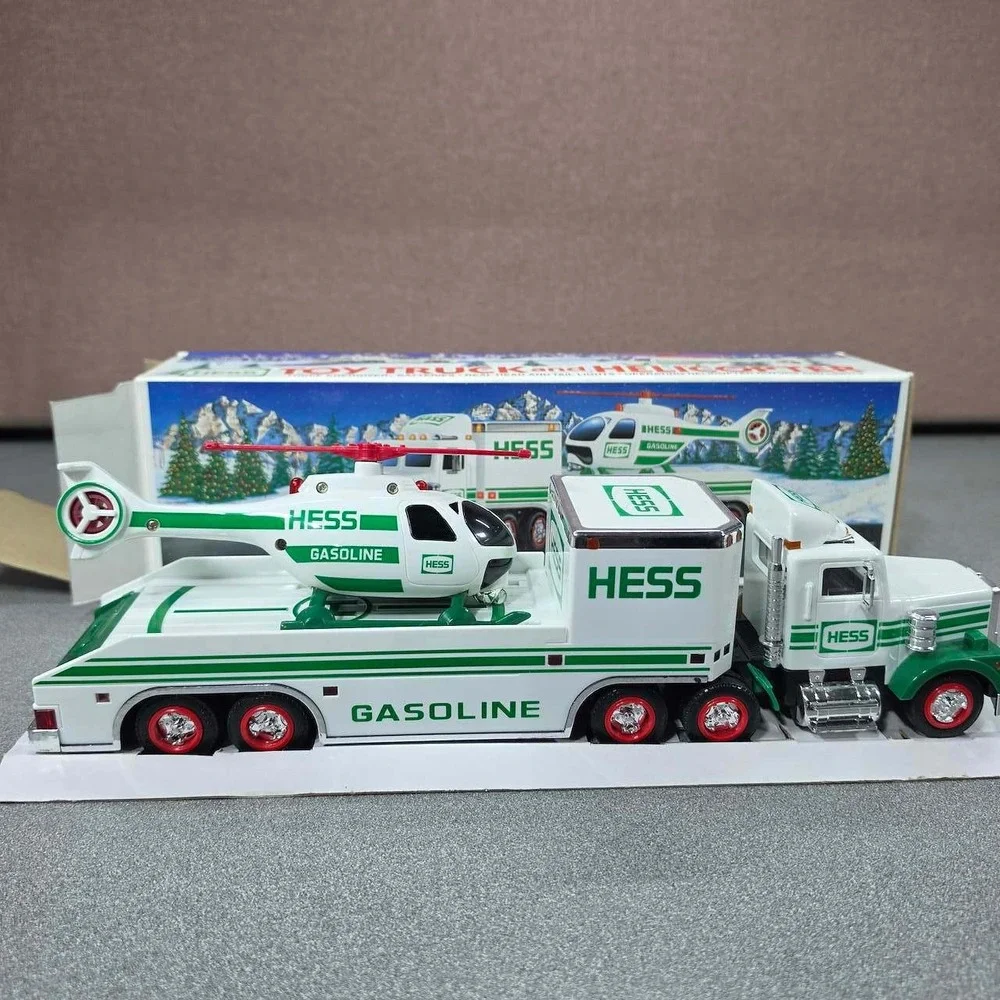 Hess Toy Truck and Helicopter 2001 White Green Collectible READ
